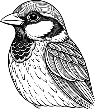 Coloring Page for Kids - Sparrow Portrait - Black and White Line Art vector