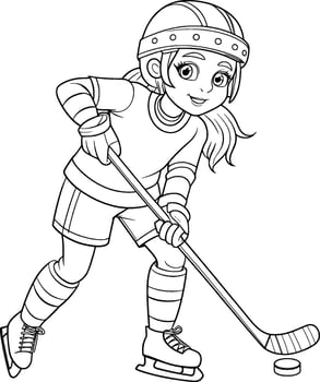 Coloring Page for Kids - Teenage Girl Hockey - Black and White Line Art vector