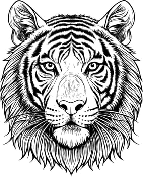 Coloring Page for Kids - Tiger Portrait - Black and White Line Art vector