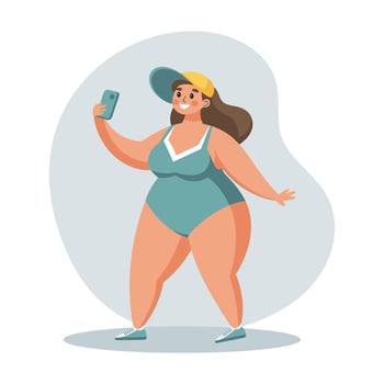 Summer holidays time. Happy woman taking a selfie with a smartphone. Beach vacation and relax. Concept illustration. vector