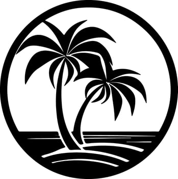 palm tree and ocean in black outline vector