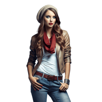 Chic woman modeling casual autumn outfit with a transparent background png