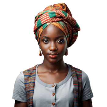 Confident young woman in traditional outfit with headwrap png