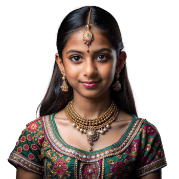 Young girl in traditional attire with jewelry on transparent background png