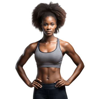 Confident fit woman posing in athletic wear on transparent background png