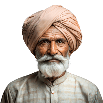 Portrait of elderly man with turban and beard on transparent background png