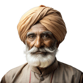 Portrait of an elderly man with a turban on transparent background png