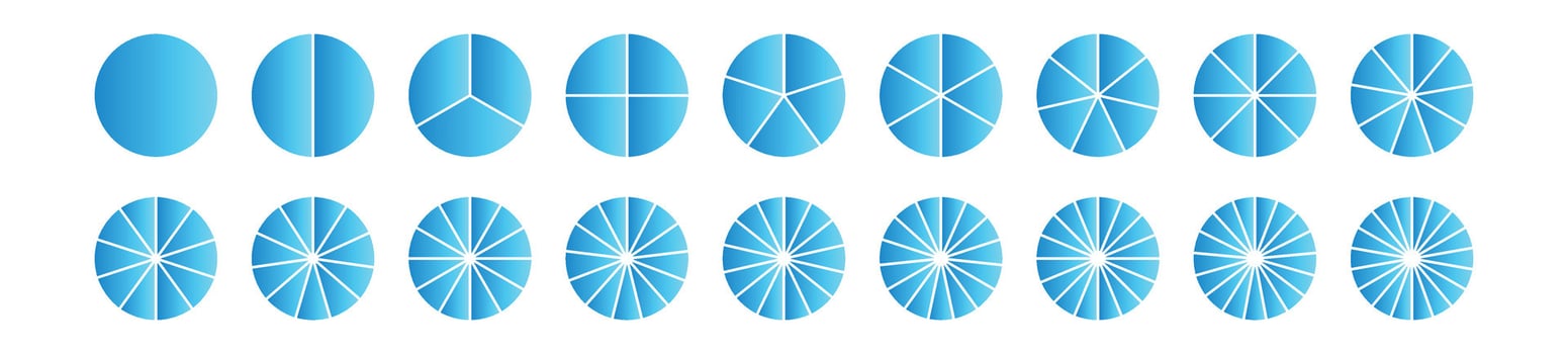Pie chart with different segments in a circular diagram. wheel graph divided into parts and sections. Flat illustration isolated vector
