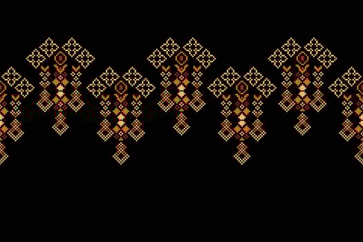 Traditional black ethnic motifs ikat geometric fabric pattern cross stitch.Ikat embroidery Ethnic oriental Pixel black background.Abstract,illustration. Texture,decoration,wallpaper. vector
