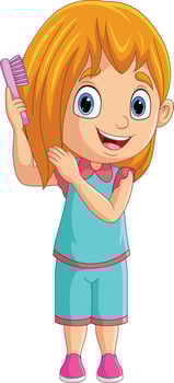 Cartoon little girl combing hair vector