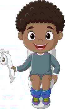 Cartoon little boy sitting on the toilet vector