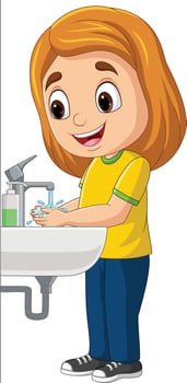 Cartoon little girl washing hands vector
