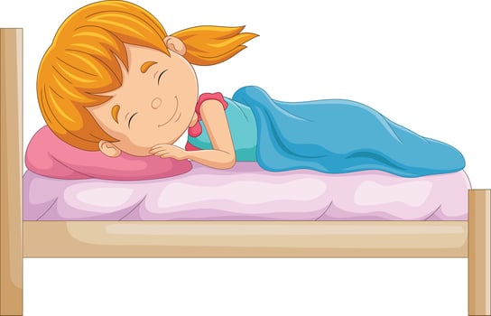 Cartoon little girl sleeping on the bed vector