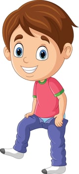 Cartoon little boy dressing up his pants vector