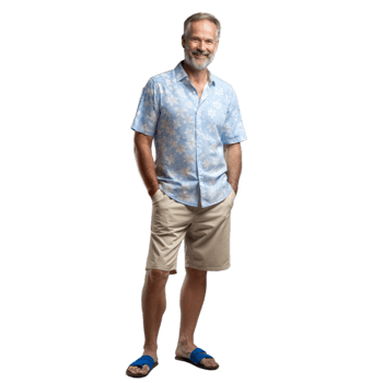 Senior man smiling in summer attire on transparent background png