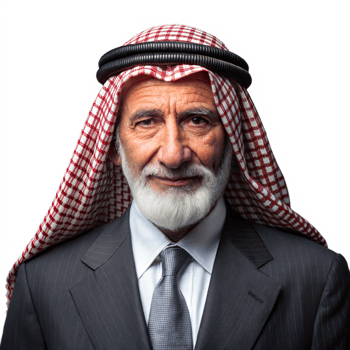 Confident elderly man in traditional clothing and suit on transparent background png