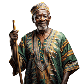 Elderly man in traditional clothing smiling confidently png