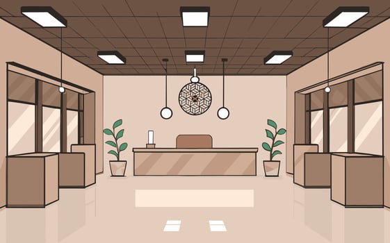 An illustration of a room with a desk and plants vector