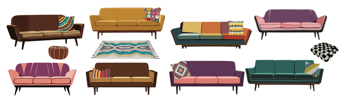 A collection of colorful chairs and couches vector