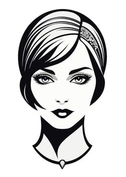 One side bangs short bob with bejeweled headpiece in the Gatsby style era of 1920s vector