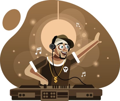 Disc Jockey in Headphones Playing Music on Turntable vector
