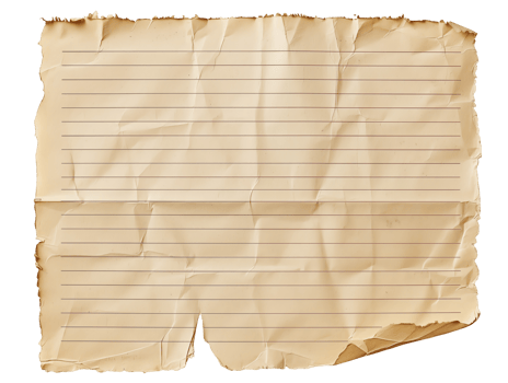 Aged Lined Notebook Paper with Torn and Wrinkled Edges on isolated background png