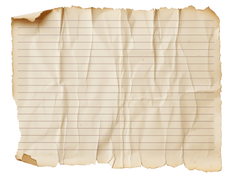 Aged Lined Notebook Paper with Torn and Wrinkled Edges on isolated background png