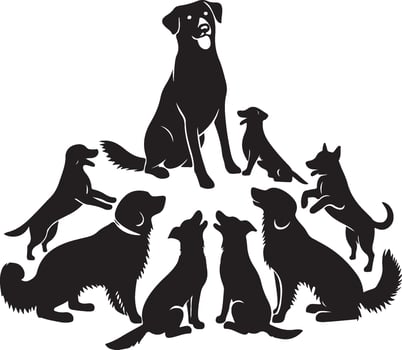 Silhouette of dog on white background. simple minimal Symbol of group of pets who plays together vector