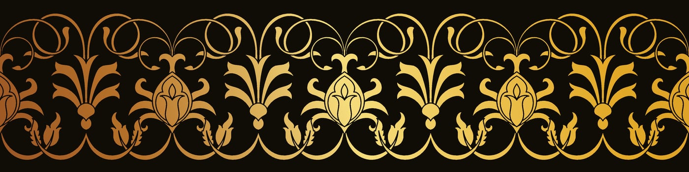 Golden brush of abstract flowers Horizontal seamless quilling for book paper edge decoration. vector