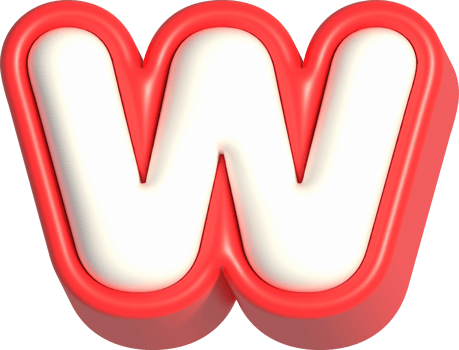 Letter W, 3d rendering uppercase alphabet png