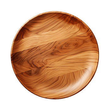 Top view round wood plate on transparent background png