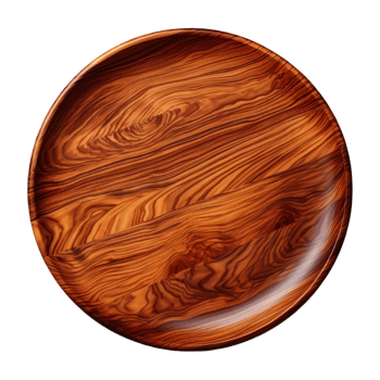 Top view round wood plate on transparent background png