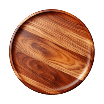 Top view round wood plate on transparent background png