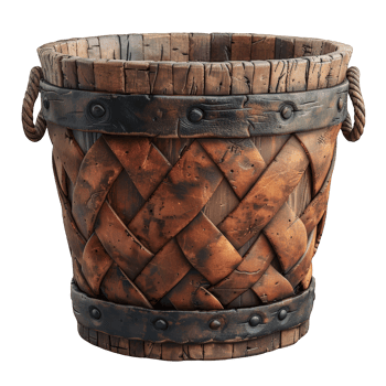 Old wooden bucket on transparent background png