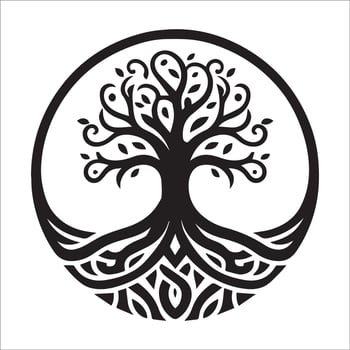 A logo with a Celtic tree and roots forming a continuous loop illustration vector