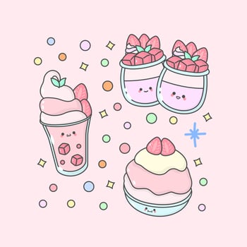 sweet dessert mousse shaved ice cream mango with cute facial expressions and pastel colour vector