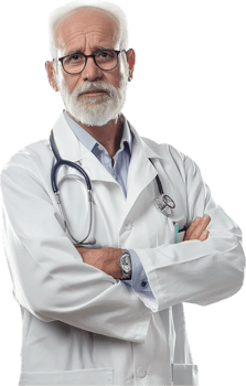 Senior doctor with stethoscope. png
