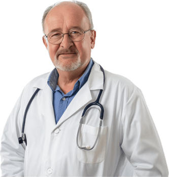Senior doctor with stethoscope. png