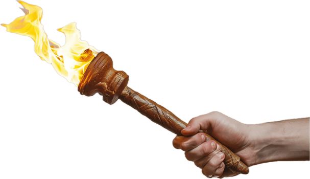 Hand holding a flaming torch. png