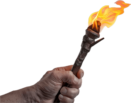 Hand holding a flaming torch. png