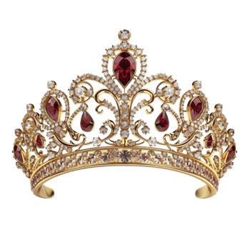Golden crown with red stones on it on transparent background. png