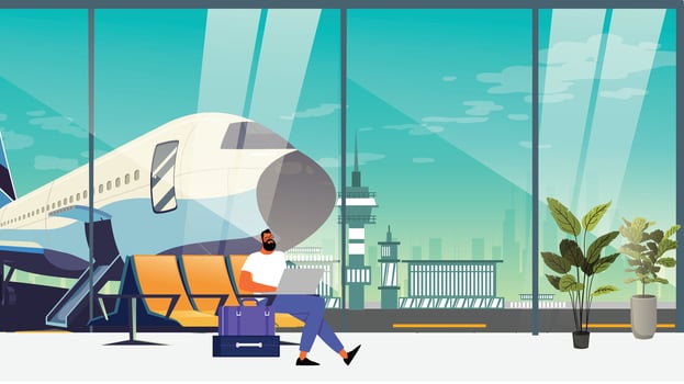 Person waiting for onboarding in an airport illustration vector