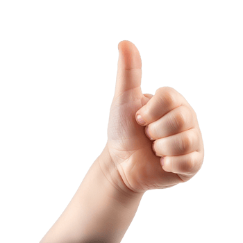 Child hand showing thumbs up isolated on transparent background png