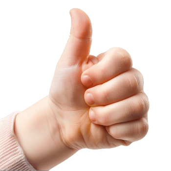 Child hand showing thumbs up isolated on transparent background png