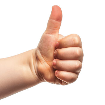 Child hand showing thumbs up isolated on transparent background png