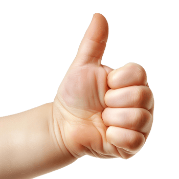 Child hand showing thumbs up isolated on transparent background png