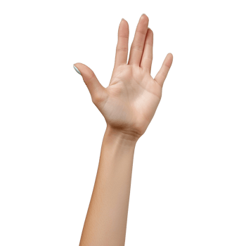 Female hand with colored nails raised hand isolated on transparent background png