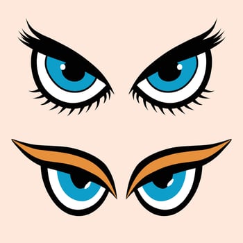 Two cartoon eyes with blue eyes and long eyelashes vector