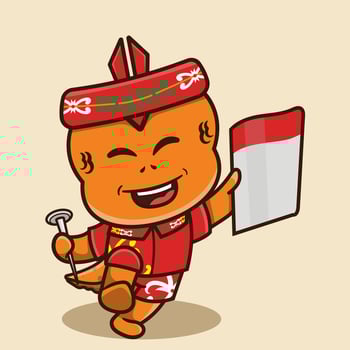 Fish mascot Traditional design illustration, Cute fish mascot with custom indonesian traditional attire and plumage vector