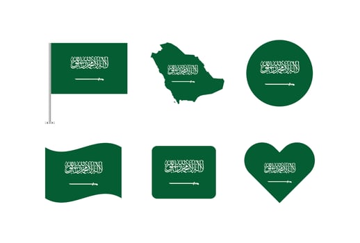 Saudi Arabia flag. Set of Saudi Arabia Flags Collection. vector